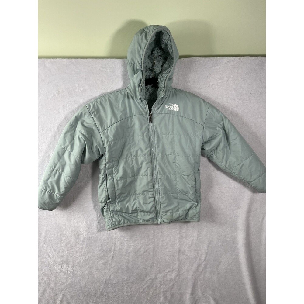 The North Face Girls M 10/12 Reversible Mossbud Swirl Jacket Fleece Hooded Blue